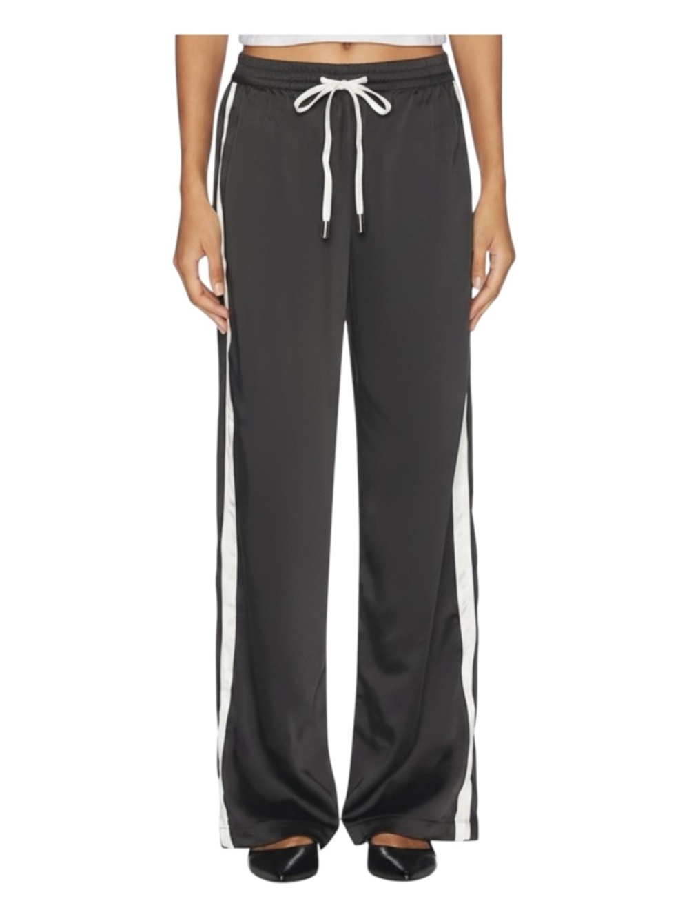 Majorelle Satin Wide Leg Track Pant in Black White Stripe Size XS